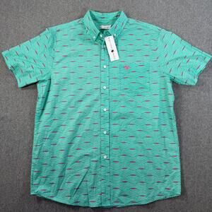 Southern Proper Retro Wave Cocktail Shirt Men's Medium Green Pink Short Sleeve